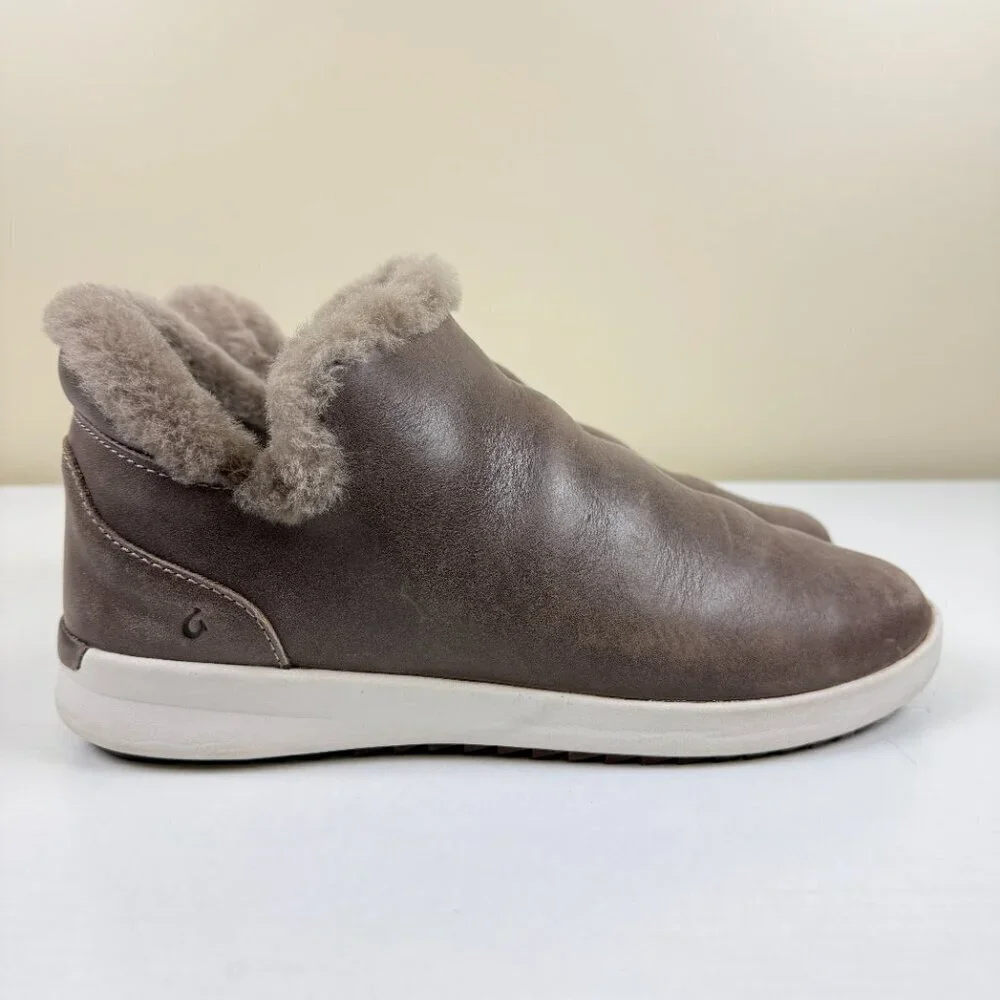 EUC Olukai Malua Hulu Genuine Shearling Nubuck Leather Slip On Sneakers
